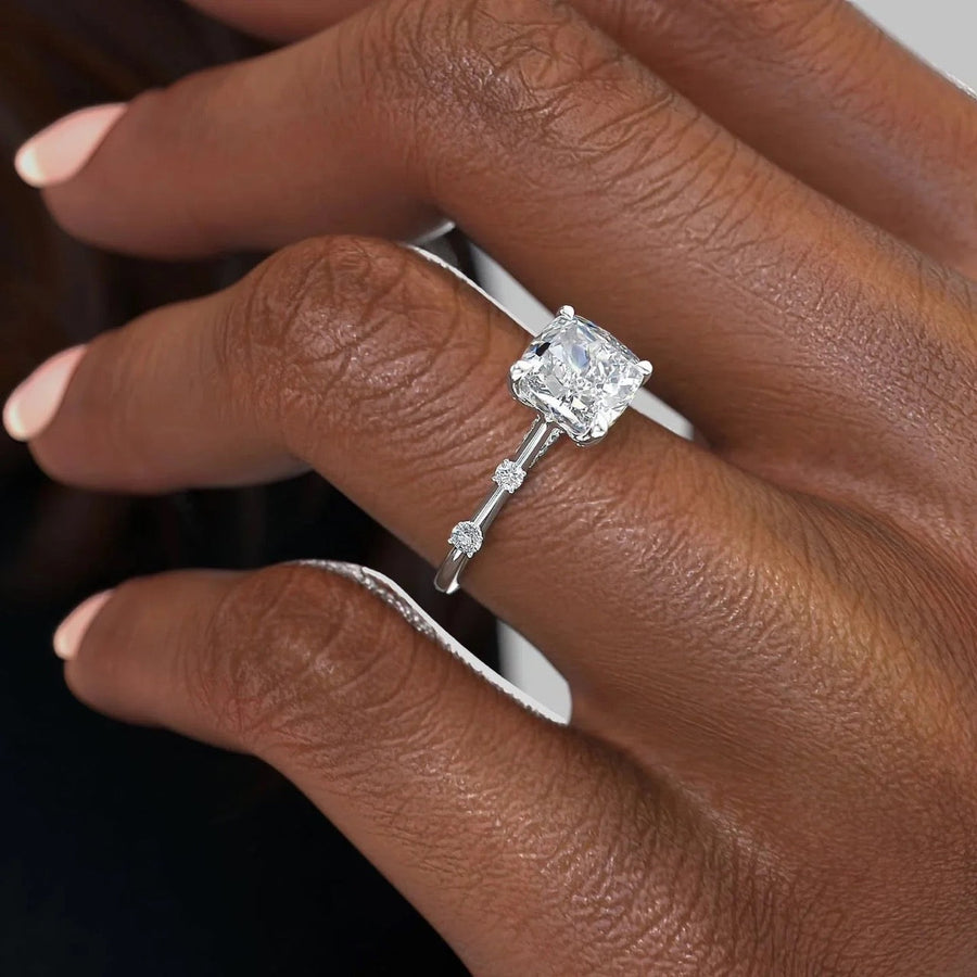 The Sasha Cushion Side Stone Moissanite Ring - KNT - Engagement Rings, Wedding Bands & Fine Jewelry