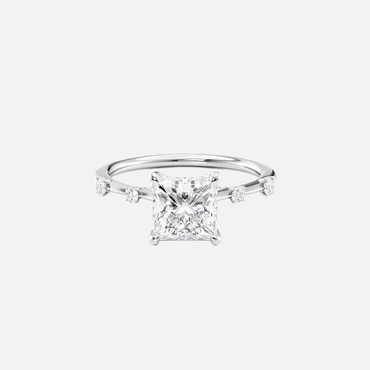 The Sasha Princess Side Stone Moissanite Ring - KNT - Engagement Rings, Wedding Bands & Fine Jewelry