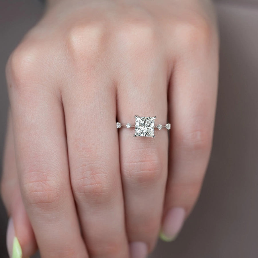 The Sasha Princess Side Stone Moissanite Ring - KNT - Engagement Rings, Wedding Bands & Fine Jewelry