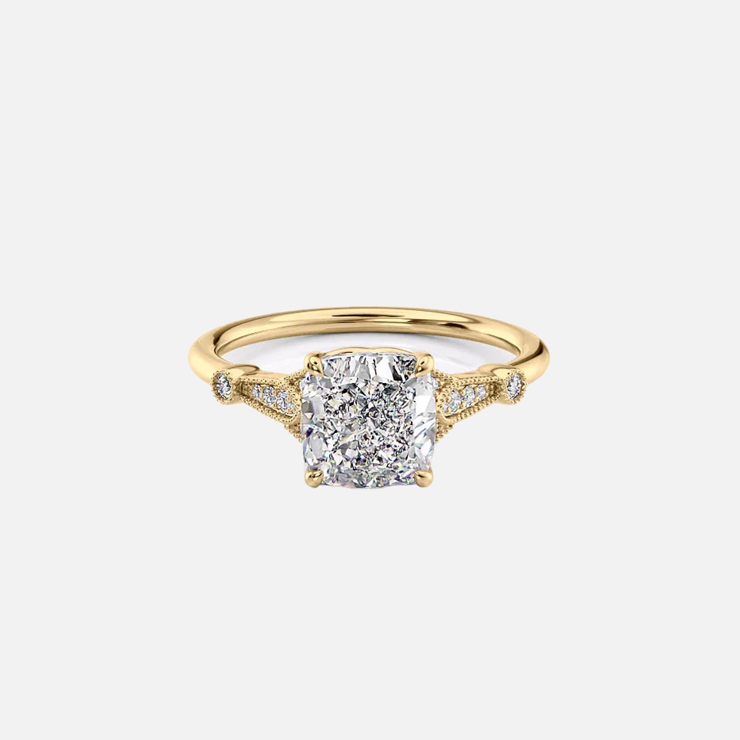 The Sharon Cushion Side Stone Moissanite Ring - KNT - Engagement Rings, Wedding Bands & Fine Jewelry