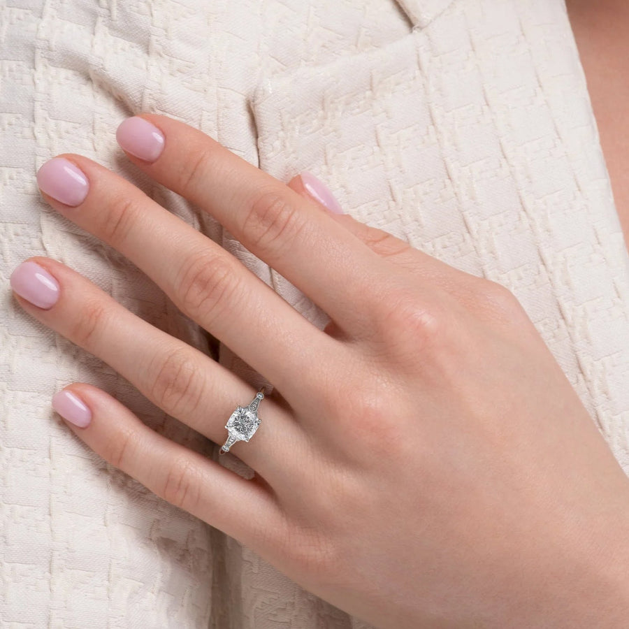 The Sharon Cushion Side Stone Moissanite Ring - KNT - Engagement Rings, Wedding Bands & Fine Jewelry