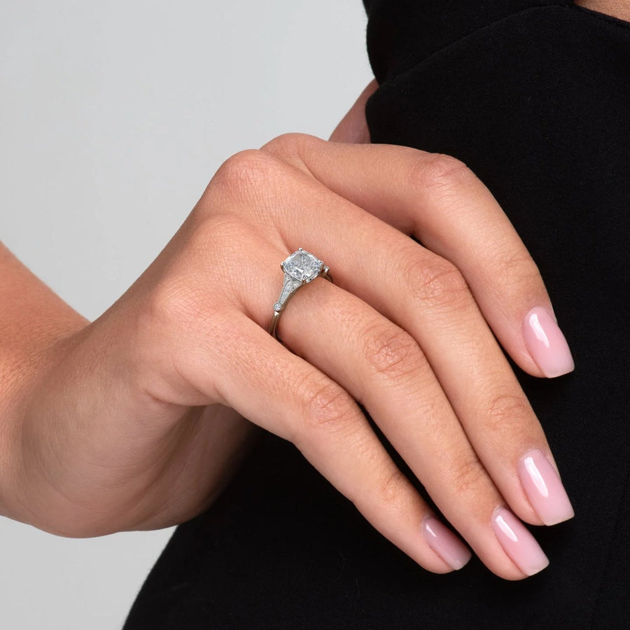 The Sharon Cushion Side Stone Moissanite Ring - KNT - Engagement Rings, Wedding Bands & Fine Jewelry