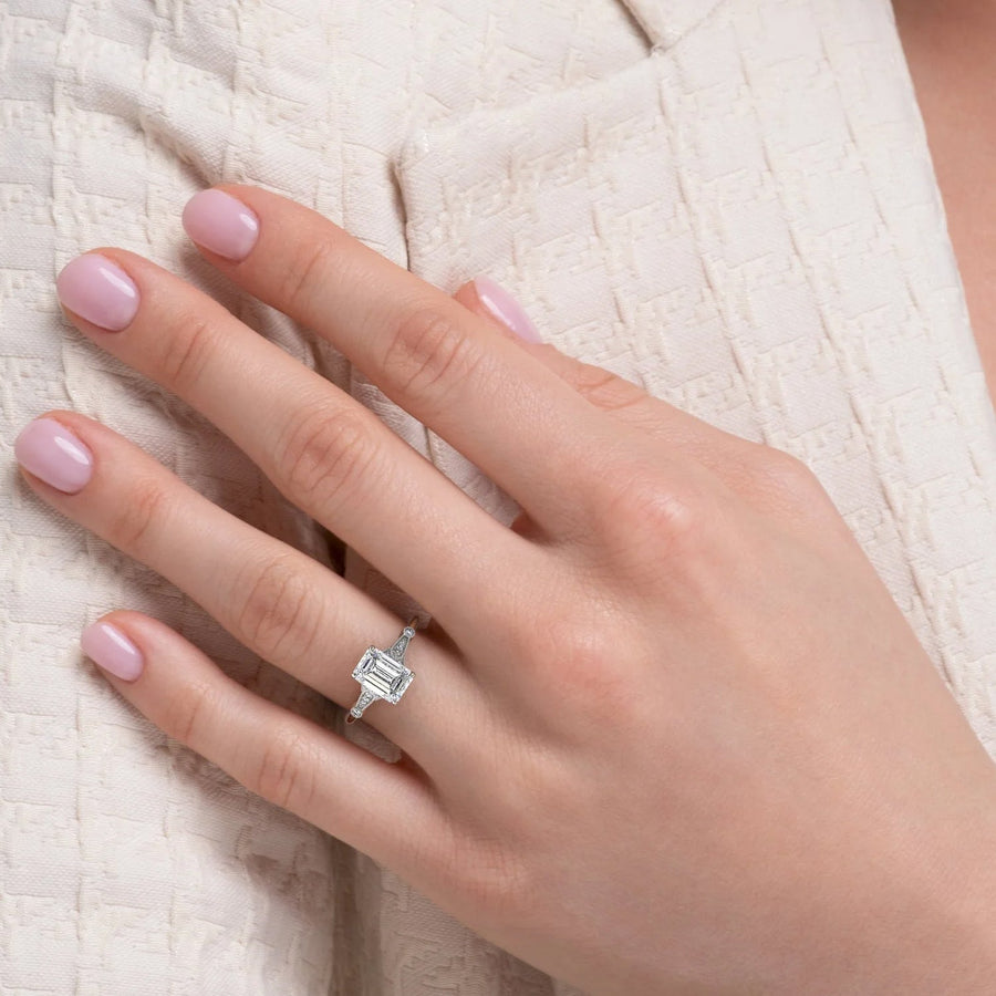 The Sharon Emerald Side Stone Moissanite Ring - KNT - Engagement Rings, Wedding Bands & Fine Jewelry