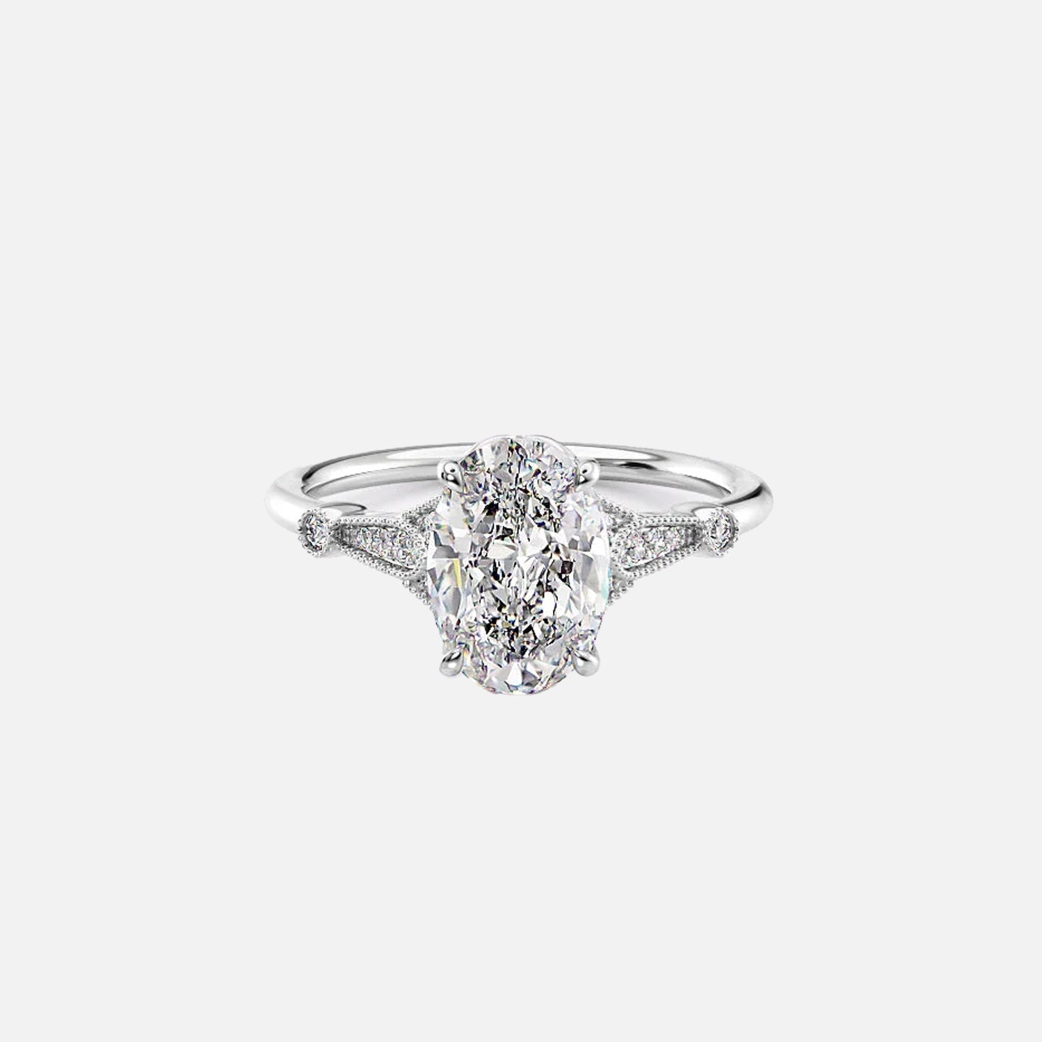 The Sharon Oval Side Stone Moissanite Ring - KNT - Engagement Rings, Wedding Bands & Fine Jewelry