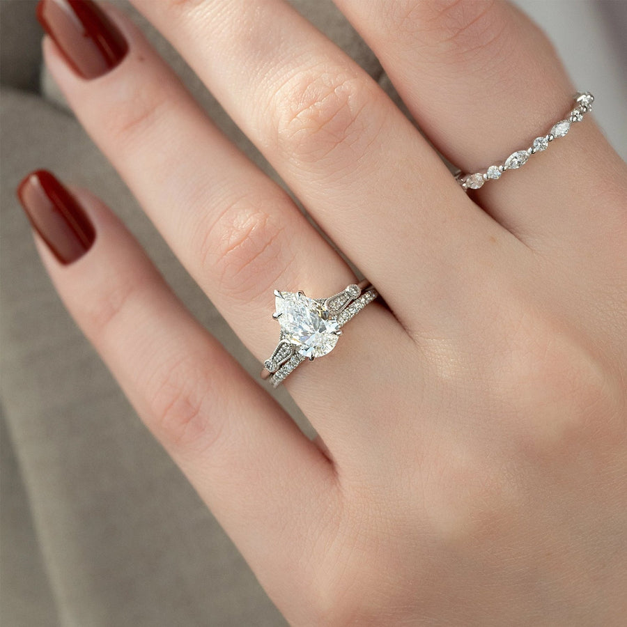 The Sharon Pear Side Stone Moissanite Ring - KNT - Engagement Rings, Wedding Bands & Fine Jewelry
