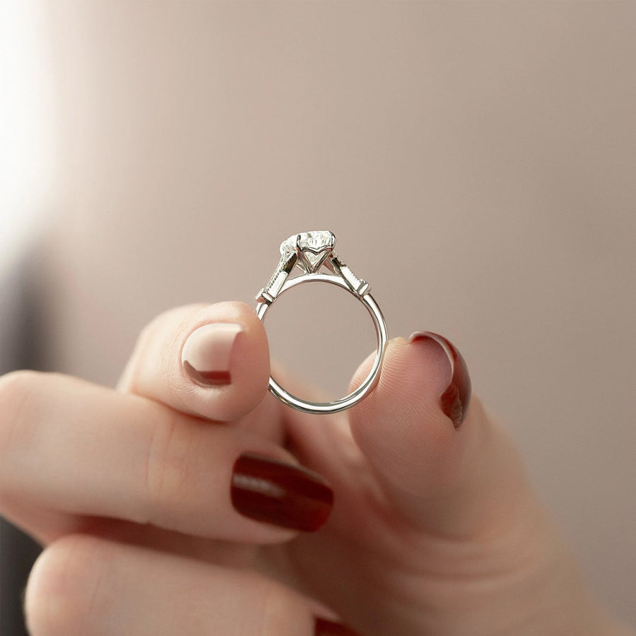 The Sharon Pear Side Stone Moissanite Ring - KNT - Engagement Rings, Wedding Bands & Fine Jewelry