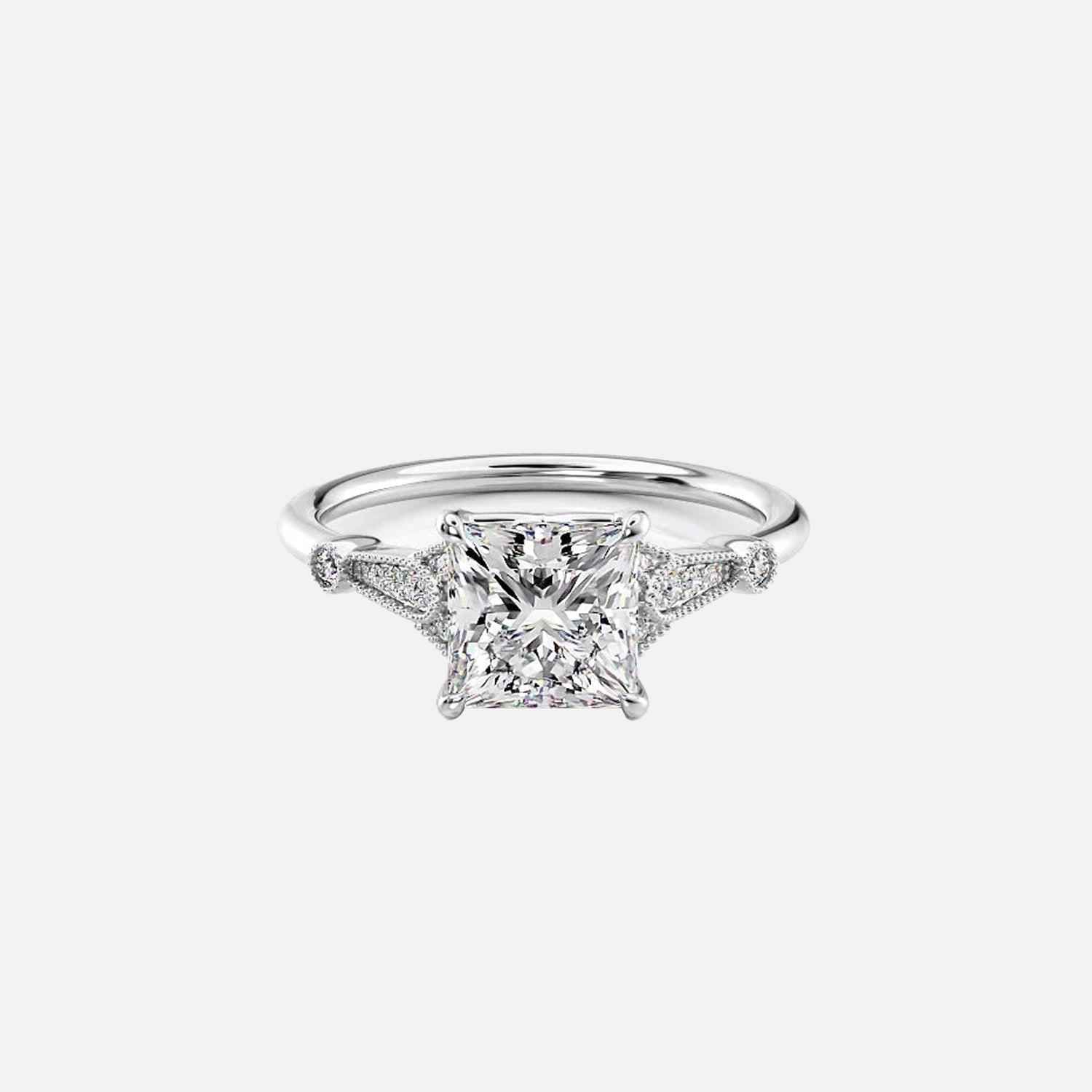 The Sharon Princess Side Stone Moissanite Ring - KNT - Engagement Rings, Wedding Bands & Fine Jewelry