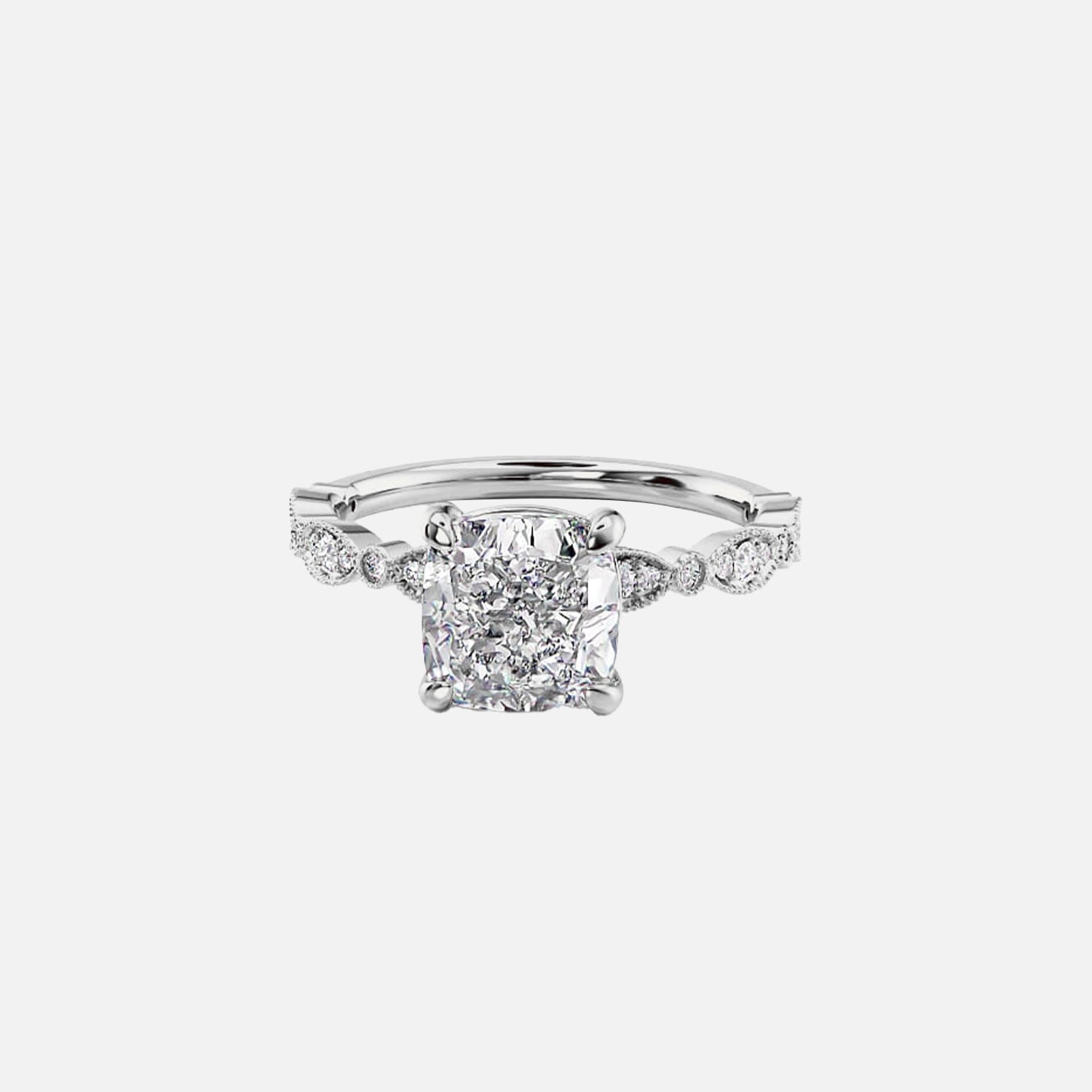 The Side Stone Zanessa Cushion Moissanite Ring - KNT - Engagement Rings, Wedding Bands & Fine Jewelry
