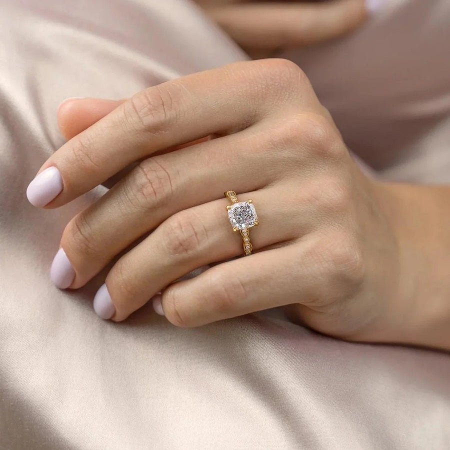 The Side Stone Zanessa Cushion Moissanite Ring - KNT - Engagement Rings, Wedding Bands & Fine Jewelry