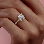The Side Stone Zanessa Cushion Moissanite Ring - KNT - Engagement Rings, Wedding Bands & Fine Jewelry