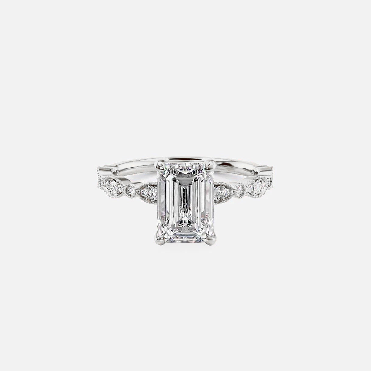 The Side Stone Zanessa Emerald Moissanite Ring - KNT - Engagement Rings, Wedding Bands & Fine Jewelry