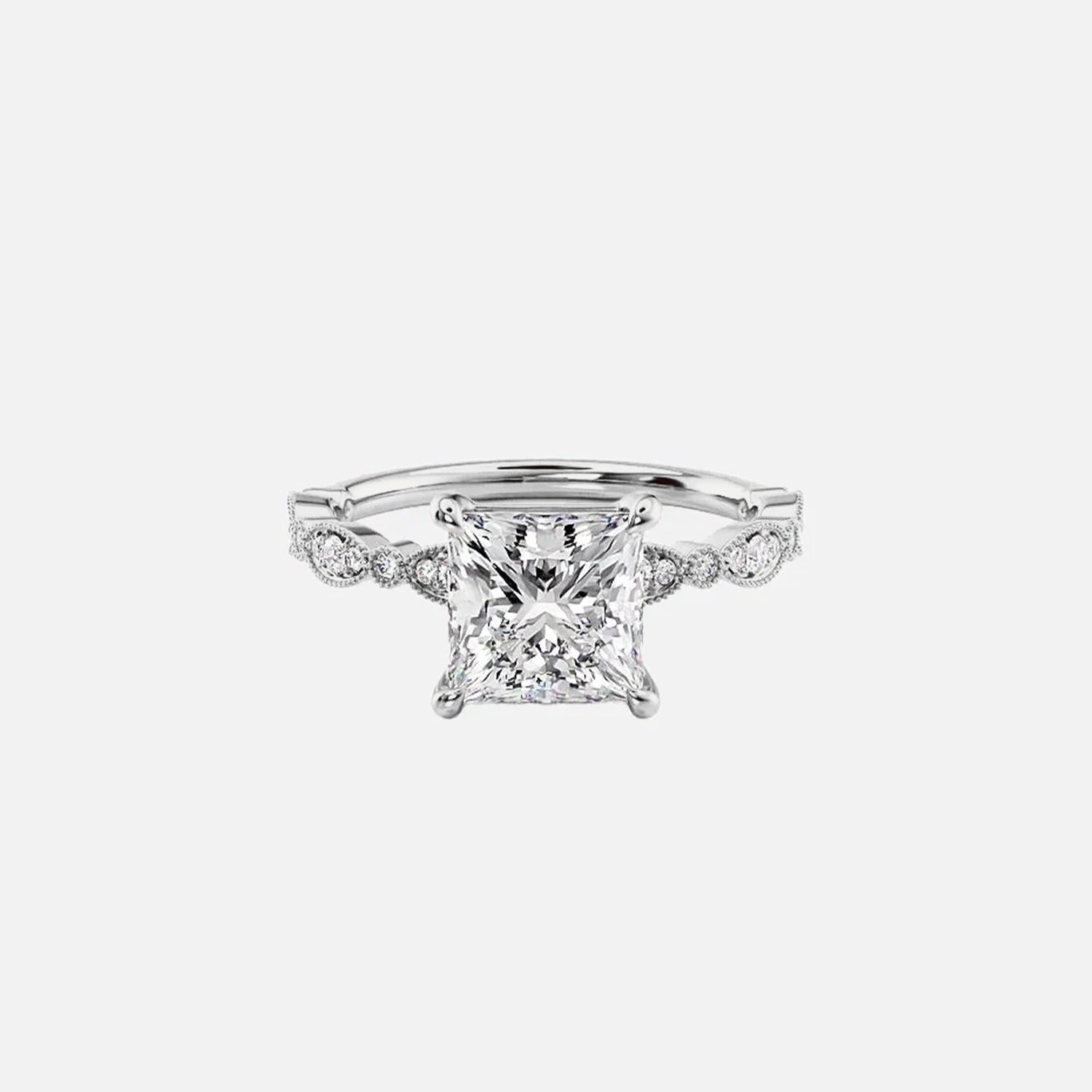 The Side Stone Zanessa Princess Moissanite Ring - KNT - Engagement Rings, Wedding Bands & Fine Jewelry