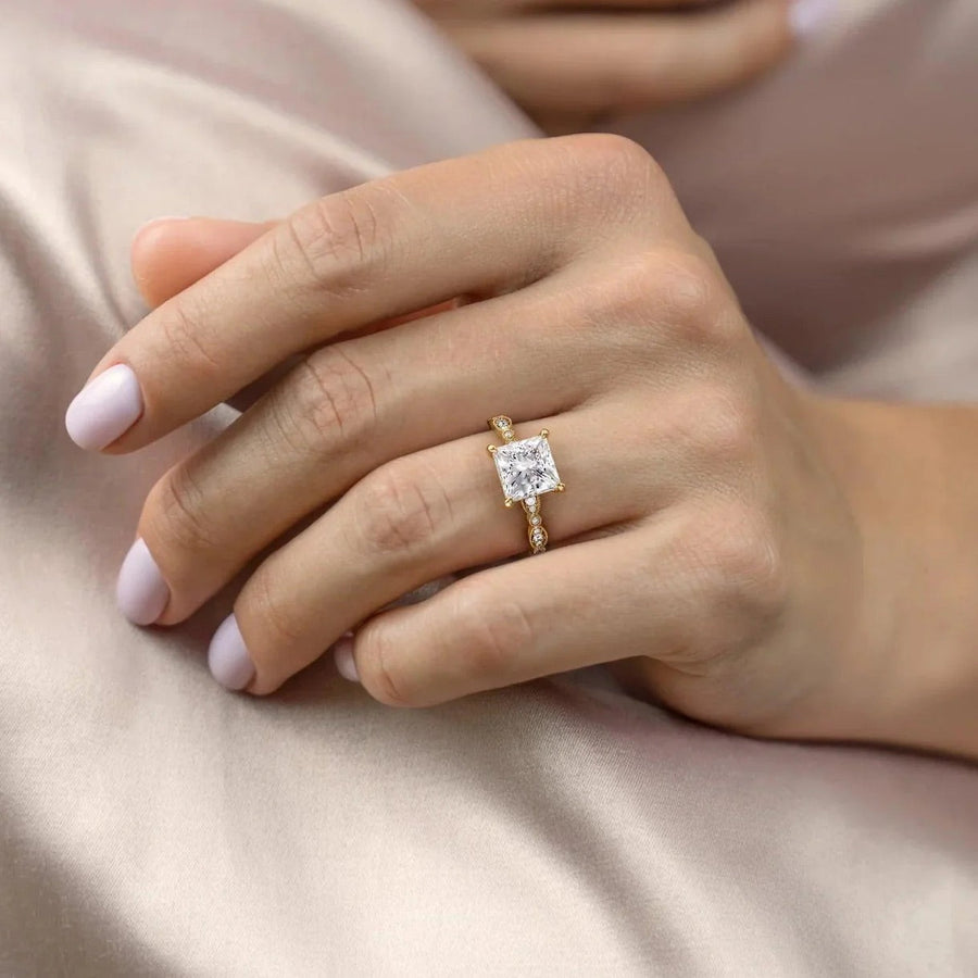The Side Stone Zanessa Princess Moissanite Ring - KNT - Engagement Rings, Wedding Bands & Fine Jewelry