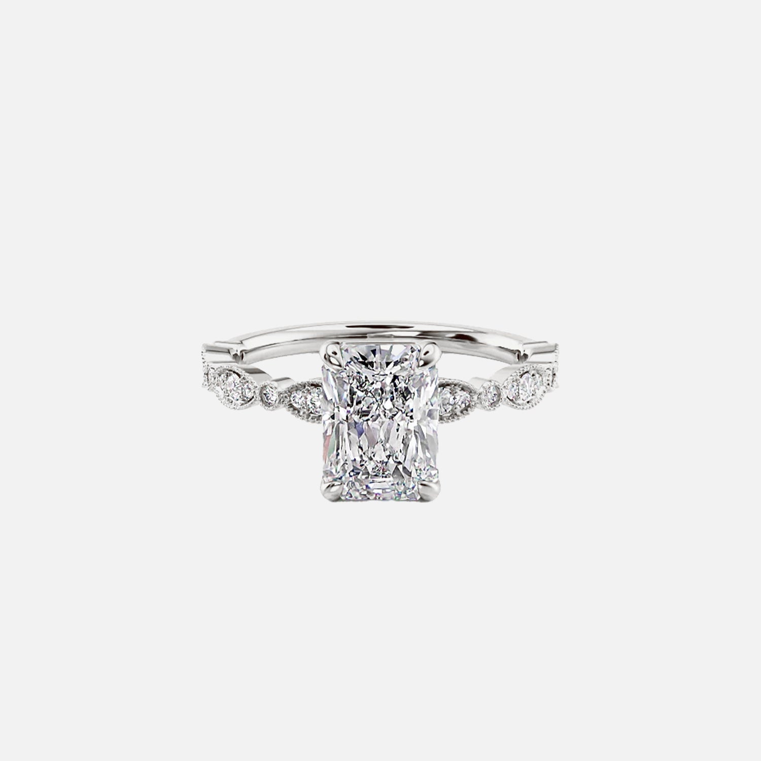 The Side Stone Zanessa Radiant Moissanite Ring - KNT - Engagement Rings, Wedding Bands & Fine Jewelry