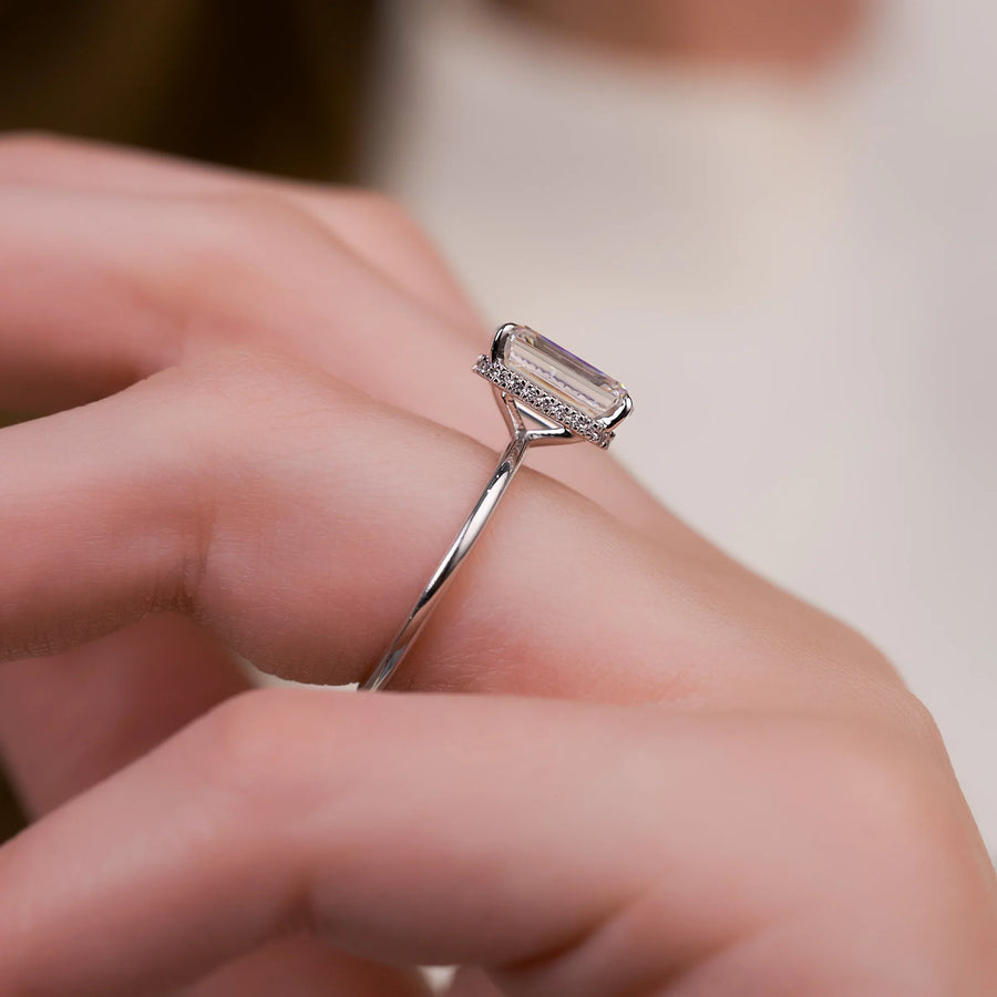  The Solitaire Alex Emerald Moissanite Ring 14k White Gold 003