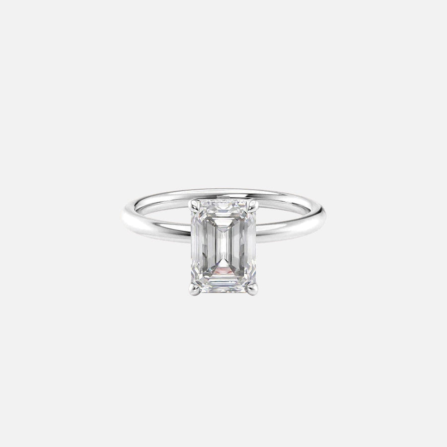  The Solitaire Alex Emerald Moissanite Ring 18k White Gold 001