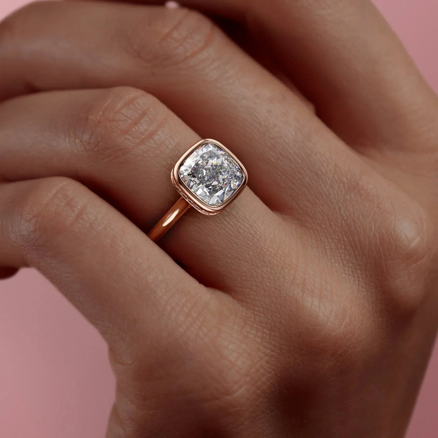  The Solitaire Charlotte Cushion Lab Diamond Ring 14k Rose Gold 005 Final