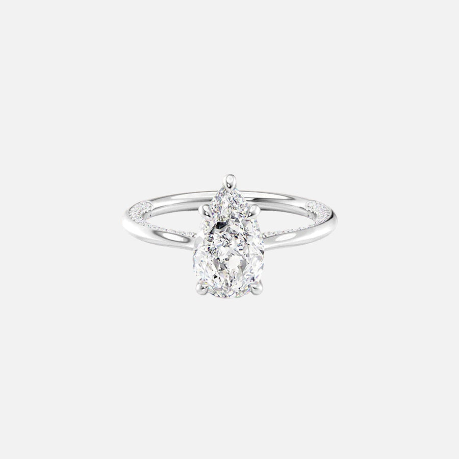  The Solitaire Claire Pear Moissanite Ring 18k White Gold 001