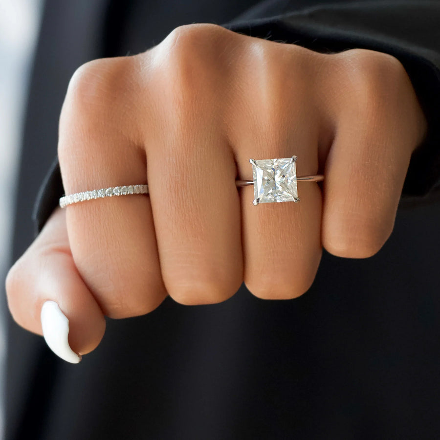  The Solitaire Claire Princess Moissanite Ring 14k White Gold 003