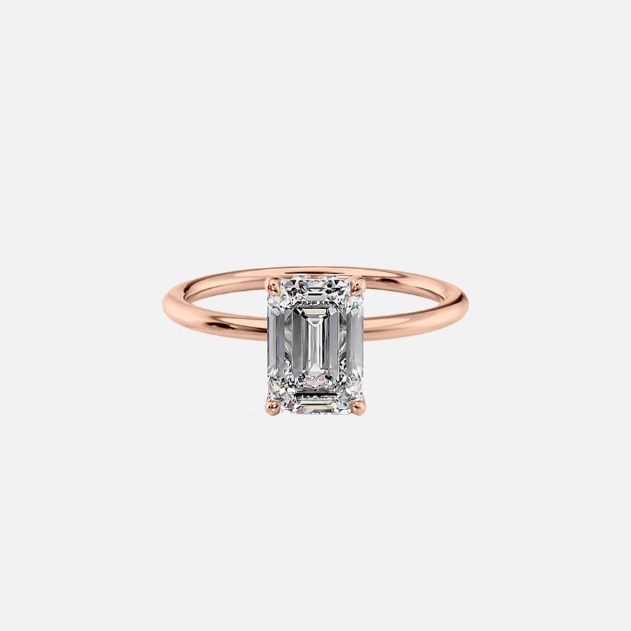  The Solitaire Crown Kamellie Emerald Lab Diamond Ring 14k Rose Gold 001