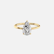 The Solitaire Crown Kamellie Pear Moissanite Ring 14k Yellow Gold 001