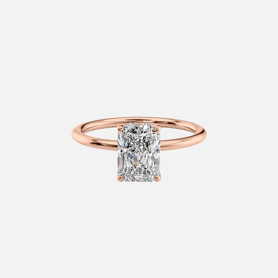  The Solitaire Crown Kamellie Radiant Lab Diamond Ring 14k Rose Gold 001