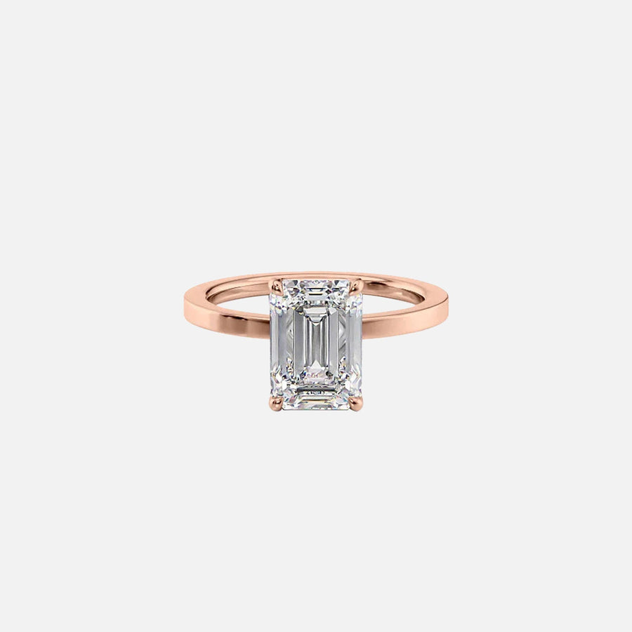  The Solitaire Eleanor Emerald Moissanite Ring 14k Rose Gold 001