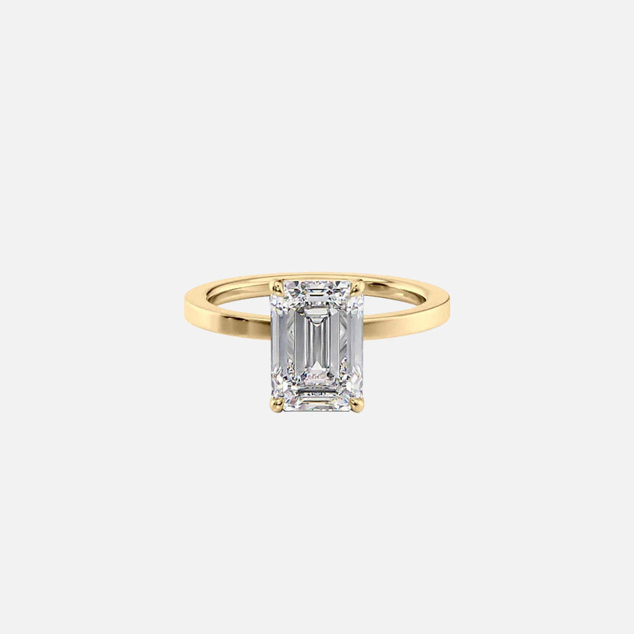 The Solitaire Eleanor Emerald Moissanite Ring 14k Yellow Gold 001