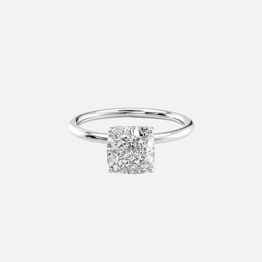  The Solitaire Lily Cushion Moissanite Ring 18k White Gold 001