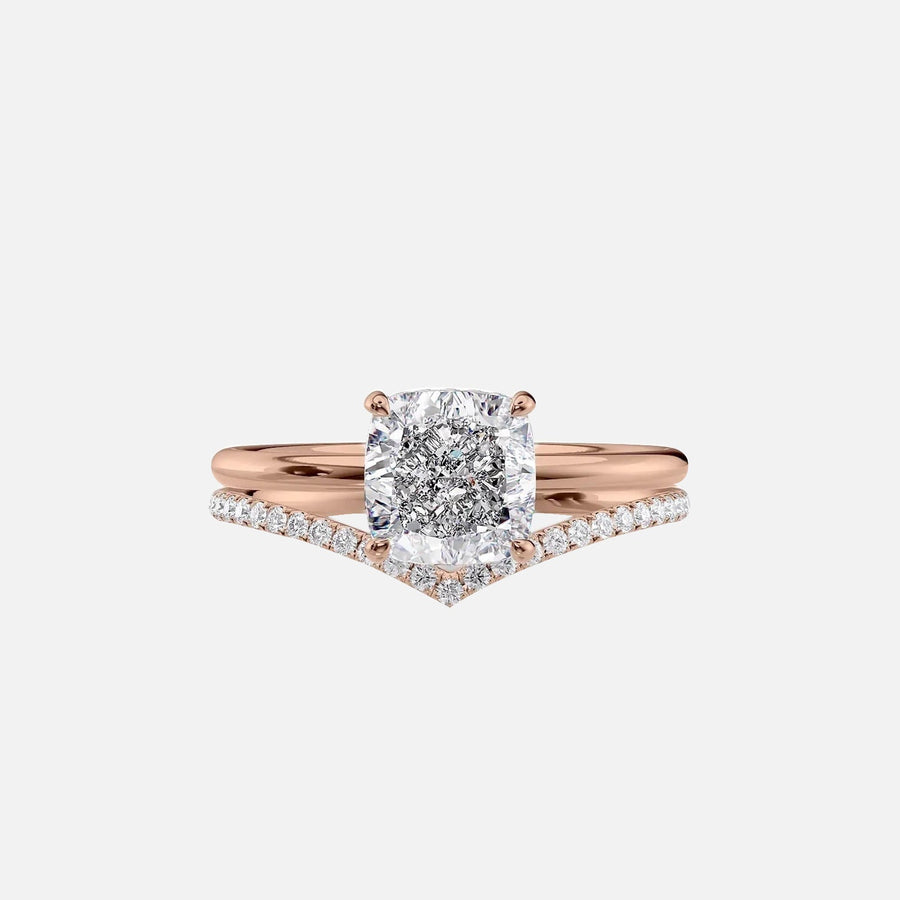  The Solitaire Low Profile Kamellie Cushion Lab Diamond Ring 14k Rose Gold 003