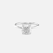  The Solitaire Low Profile Kamellie Cushion Moissanite Ring 14k White Gold 001