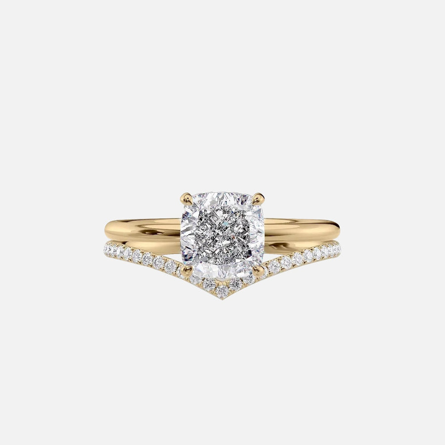  The Solitaire Low Profile Kamellie Cushion Moissanite Ring 14k Yellow Gold 003