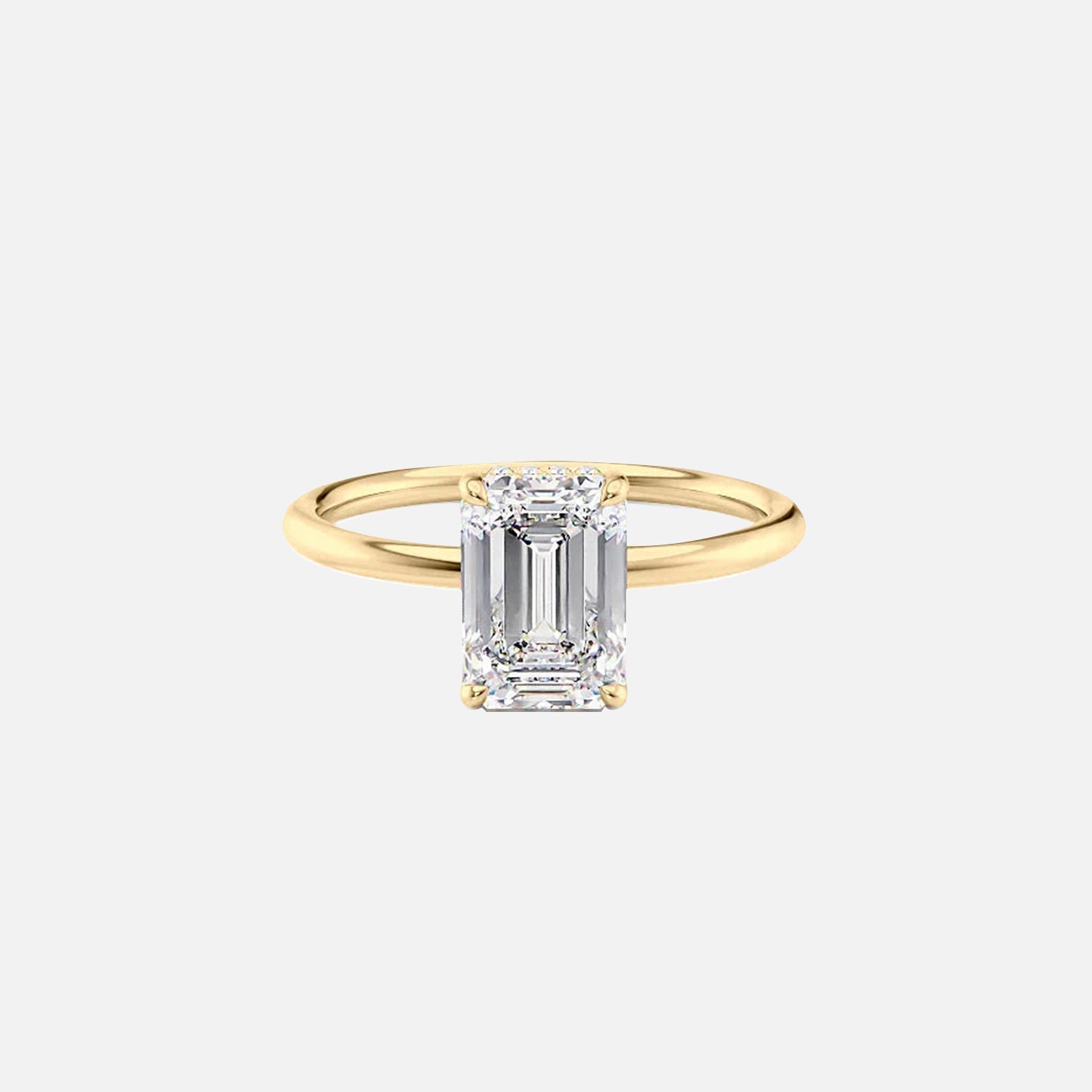 The Solitaire Low Profile Kamellie Emerald Moissanite Ring 14k Yellow Gold 001