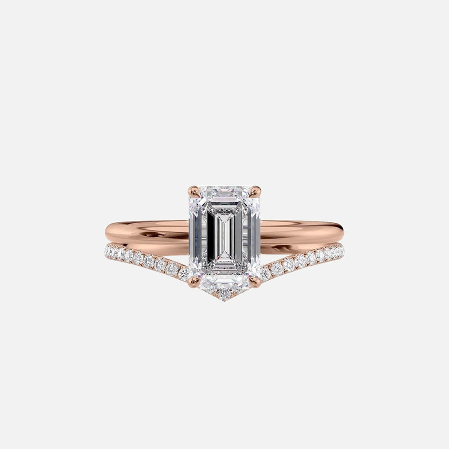  The Solitaire Low Profile Kamellie Emerald Moissanite Ring 18k Rose Gold 003