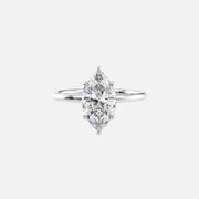  The Solitaire Low Profile Kamellie Marquise Moissanite Ring 14k White Gold 001
