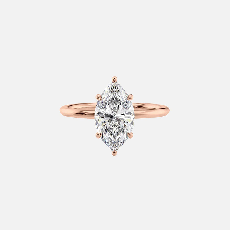  The Solitaire Low Profile Kamellie Marquise Moissanite Ring 18k Rose Gold 001