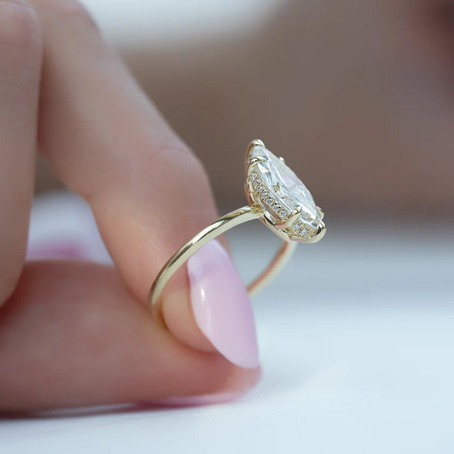  The Solitaire Low Profile Kamellie Marquise Moissanite Ring 18k Yellow Gold 005 Final