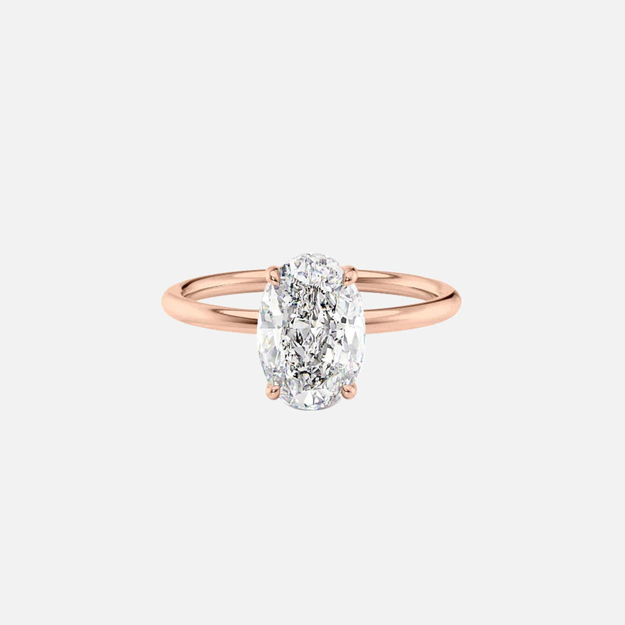 The Solitaire Low Profile Kamellie Oval Moissanite Ring 14k Rose Gold 001