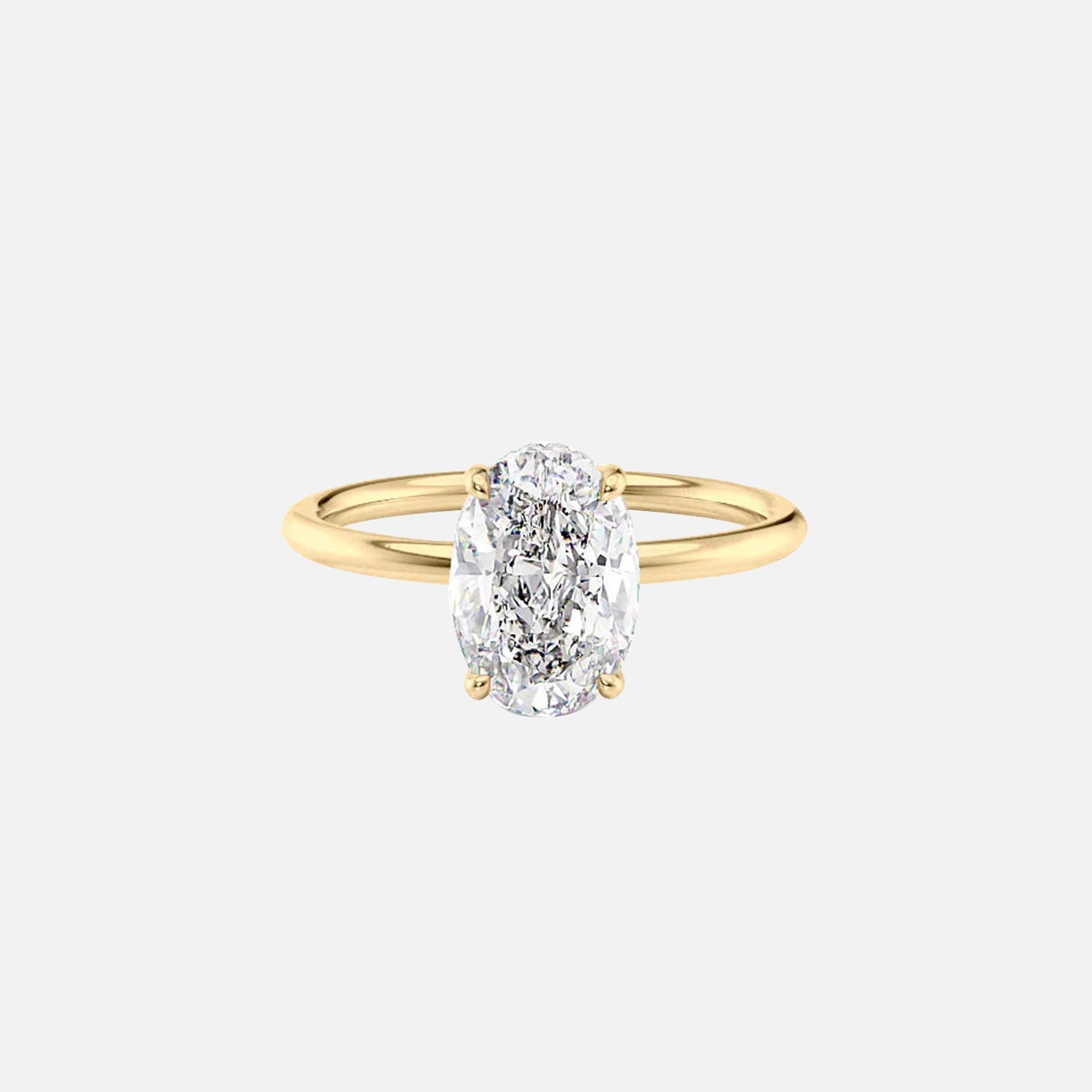 The Solitaire Low Profile Kamellie Oval Moissanite Ring 14k Yellow Gold 001