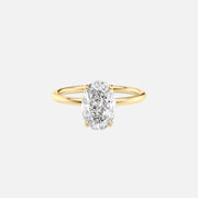 The Solitaire Low Profile Kamellie Oval Moissanite Ring 14k Yellow Gold 001