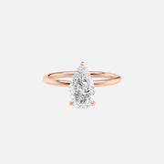  The Solitaire Low Profile Kamellie Pear Lab Diamond Ring 14k Rose Gold 001
