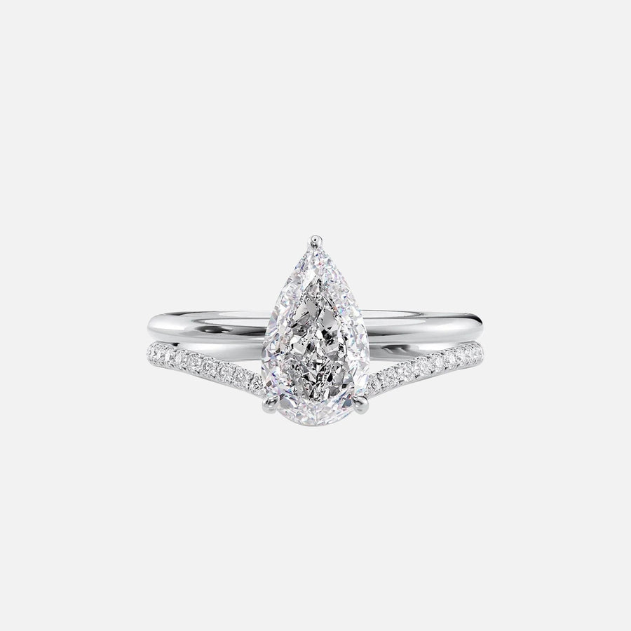  The Solitaire Low Profile Kamellie Pear Lab Diamond Ring 14k White Gold 003