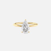 The Solitaire Low Profile Kamellie Pear Lab Diamond Ring 14k Yellow Gold 001