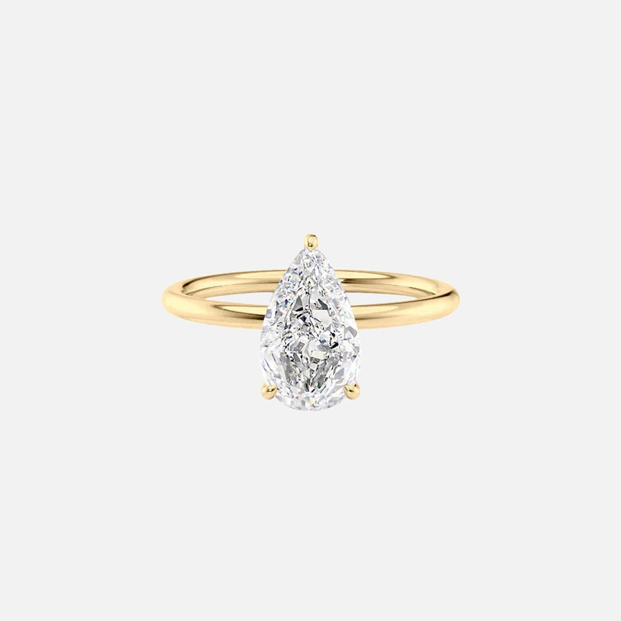 The Solitaire Low Profile Kamellie Pear Lab Diamond Ring 14k Yellow Gold 001