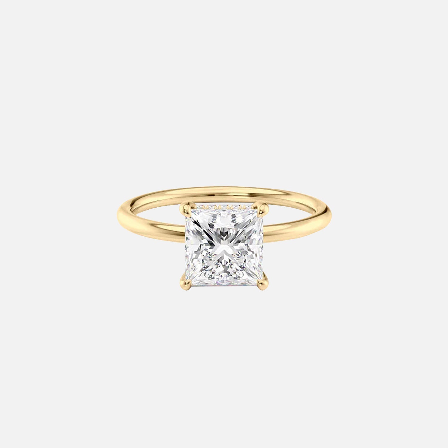 The Solitaire Low Profile Kamellie Princess Lab Diamond Ring 14k Yellow Gold 001