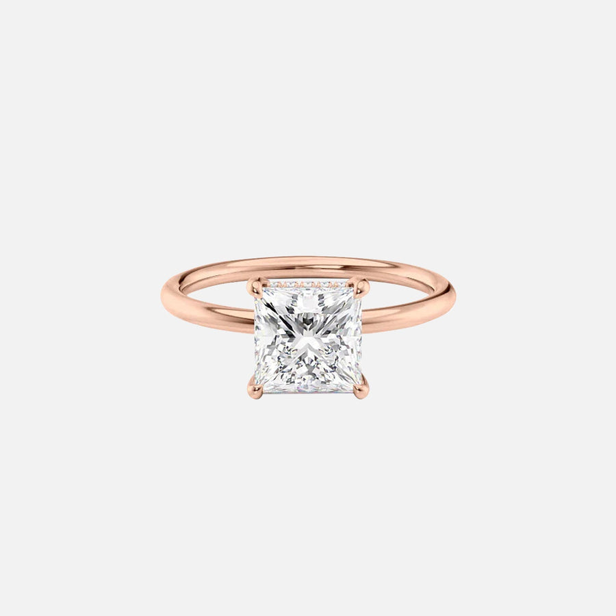  The Solitaire Low Profile Kamellie Princess Moissanite Ring 14k Rose Gold 001
