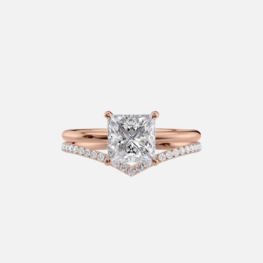  The Solitaire Low Profile Kamellie Princess Moissanite Ring 14k Rose Gold 003