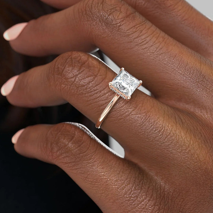  The Solitaire Low Profile Kamellie Princess Moissanite Ring 14k Rose Gold 006 Final