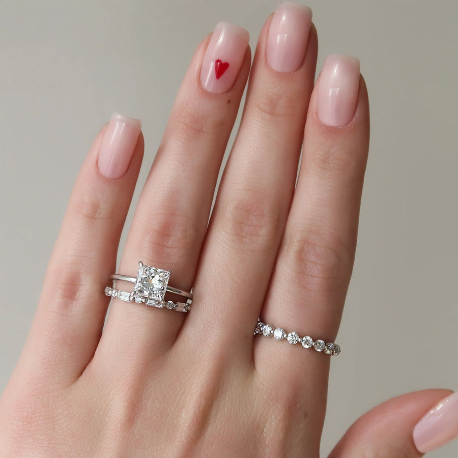  The Solitaire Low Profile Kamellie Princess Moissanite Ring 14k White Gold 005