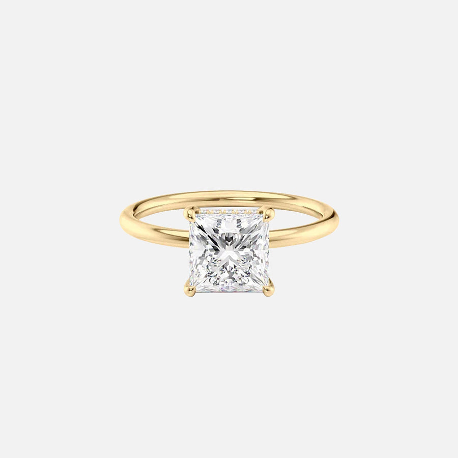 The Solitaire Low Profile Kamellie Princess Moissanite Ring 14k Yellow Gold 001